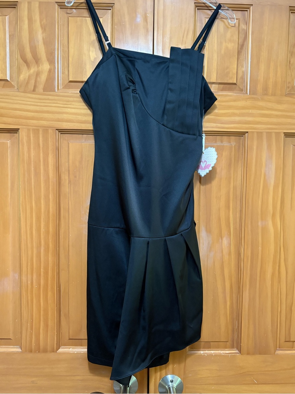 Grifflin Paris Black Asymmetric Pleated Mini Dress with Slim Straps Small NWT